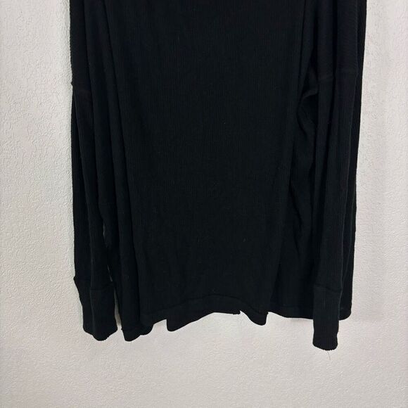 Free People We The Free Black Cowl Neck Ribbed Slit Back Long Sleeve Thermal Top - Picture 4 of 6